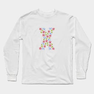 Floral Monogram Letter X - pink and blue Long Sleeve T-Shirt